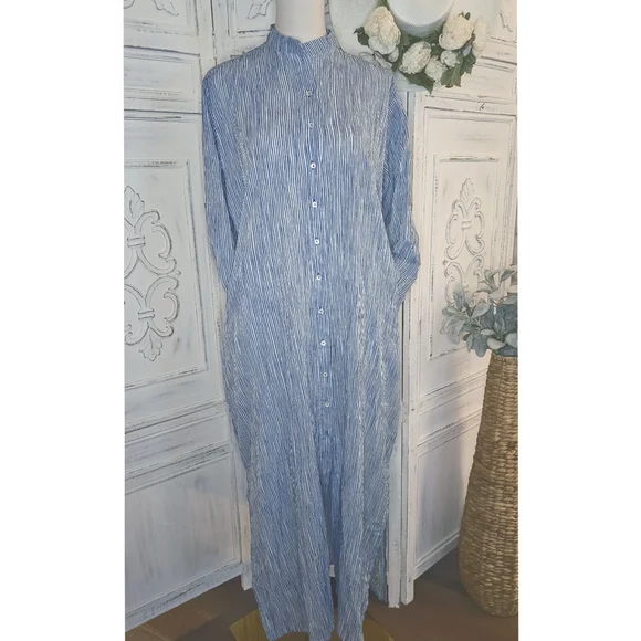 Rock Flower Paper Suri Navy Recycled Cotton Shirt Long Dress - Picture 6 of 9